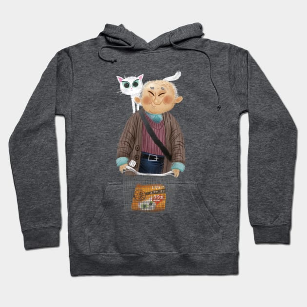 Old chinese man with cat on a bike. Hoodie by Geeksarecool